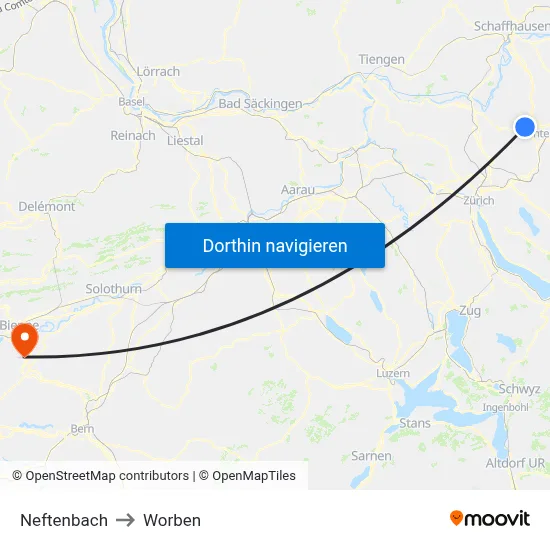 Neftenbach to Worben map