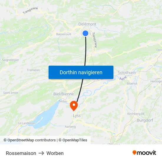 Rossemaison to Worben map