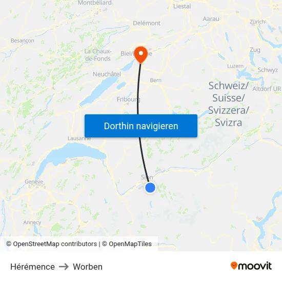 Hérémence to Worben map