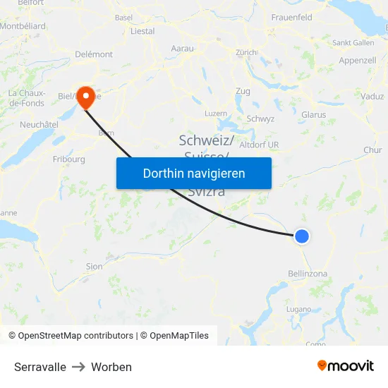 Serravalle to Worben map