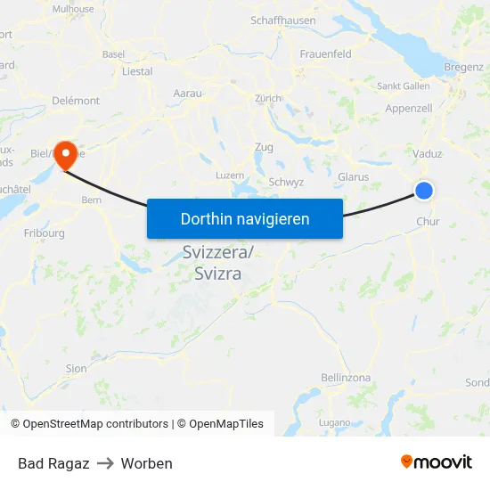 Bad Ragaz to Worben map