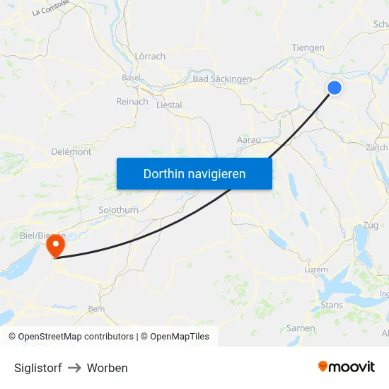 Siglistorf to Worben map