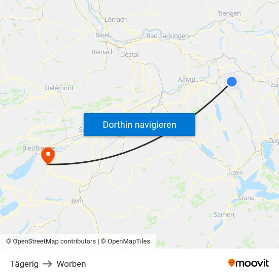 Tägerig to Worben map