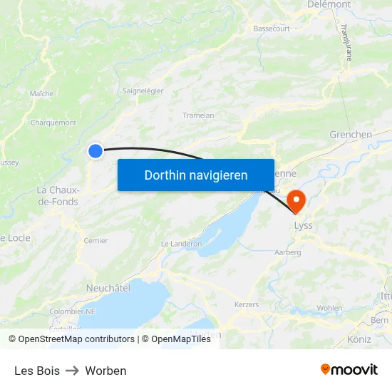 Les Bois to Worben map