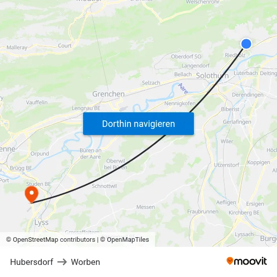 Hubersdorf to Worben map