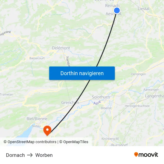 Dornach to Worben map