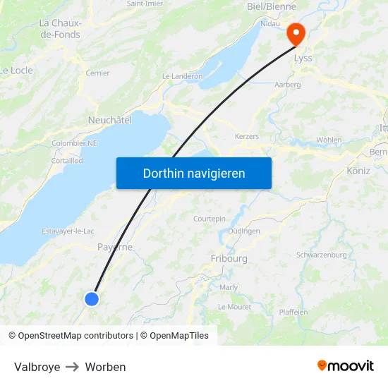 Valbroye to Worben map