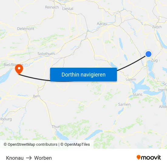 Knonau to Worben map