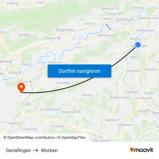 Gerlafingen to Worben map