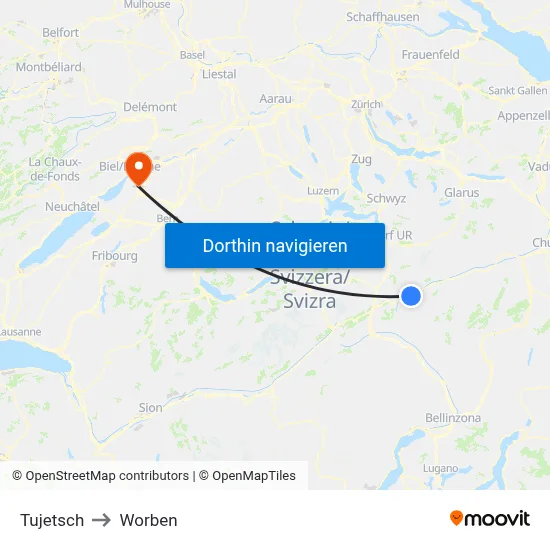 Tujetsch to Worben map
