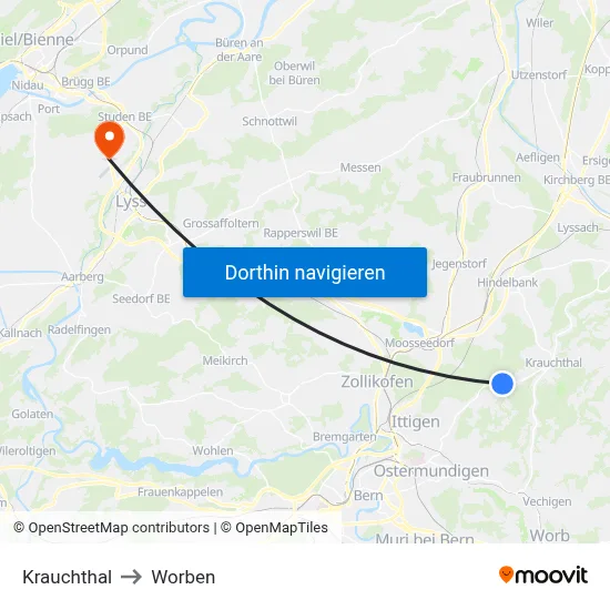 Krauchthal to Worben map