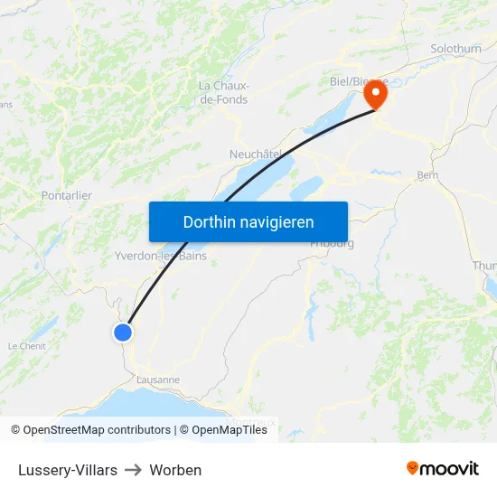 Lussery-Villars to Worben map