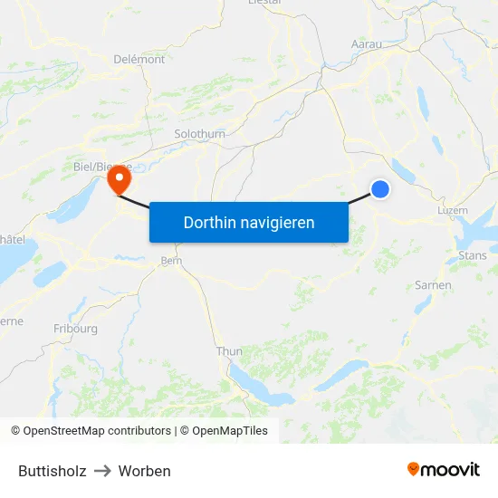 Buttisholz to Worben map