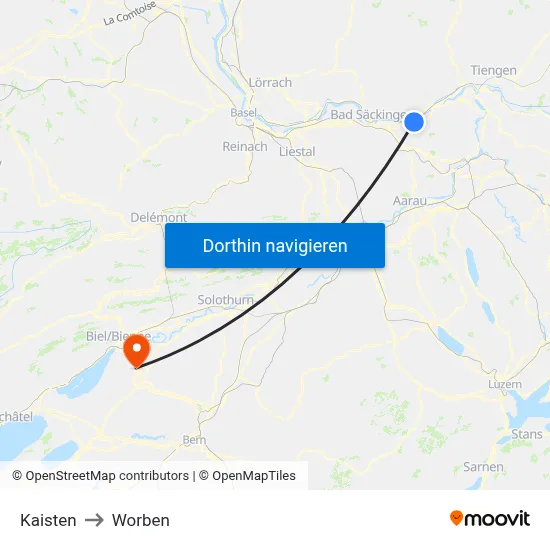 Kaisten to Worben map
