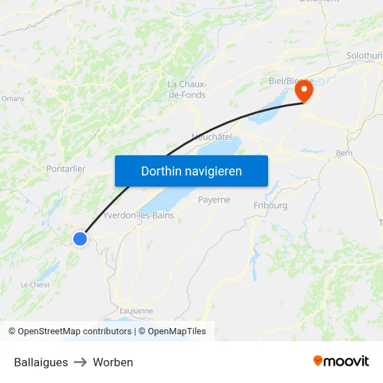 Ballaigues to Worben map