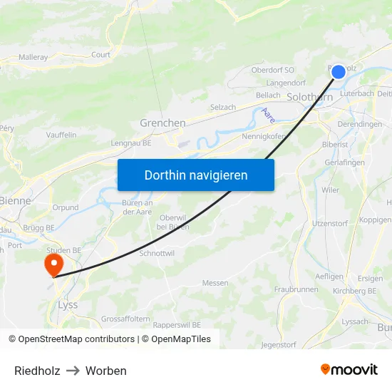 Riedholz to Worben map