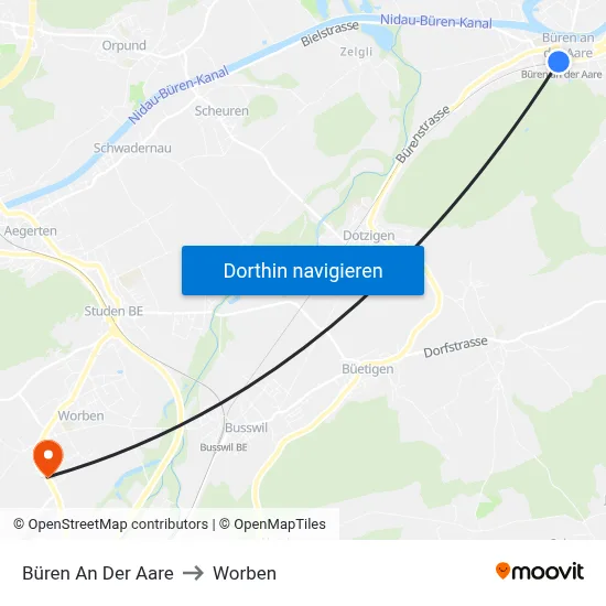 Büren An Der Aare to Worben map