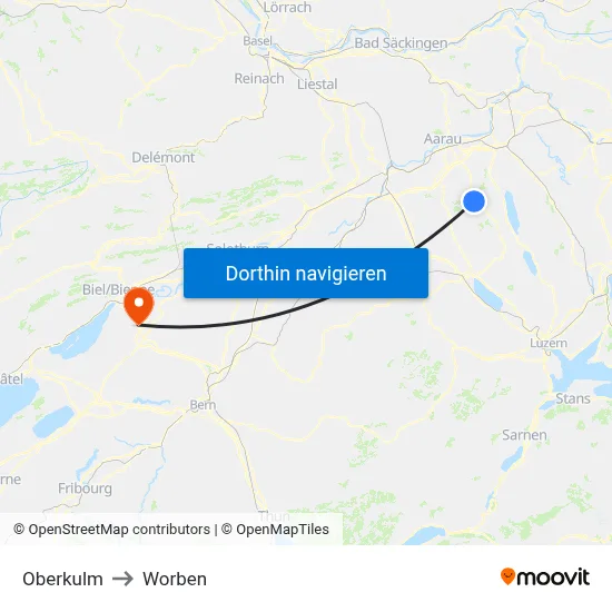 Oberkulm to Worben map