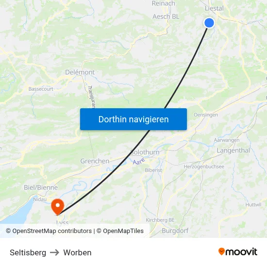 Seltisberg to Worben map