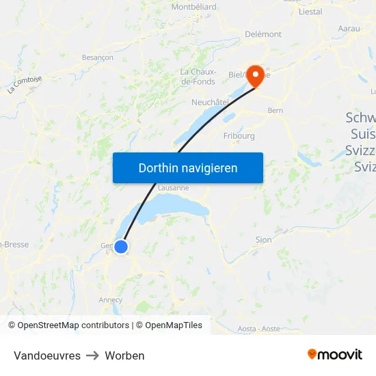 Vandoeuvres to Worben map