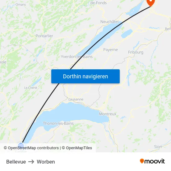 Bellevue to Worben map