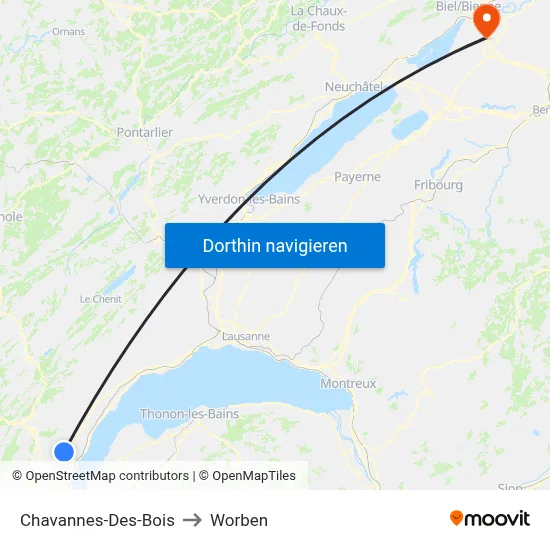 Chavannes-Des-Bois to Worben map