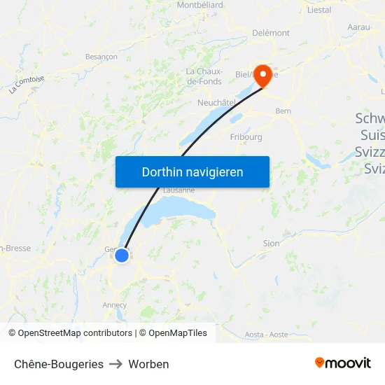 Chêne-Bougeries to Worben map