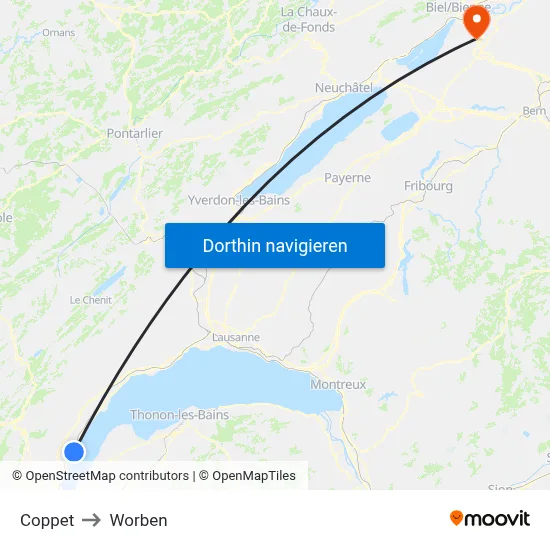 Coppet to Worben map