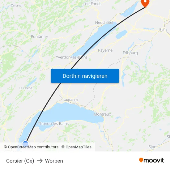 Corsier (Ge) to Worben map