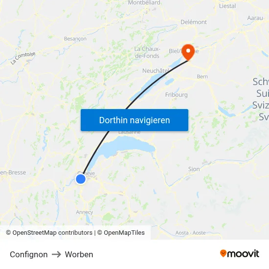 Confignon to Worben map