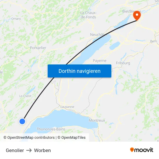 Genolier to Worben map
