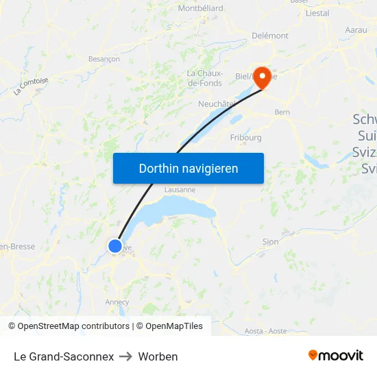 Le Grand-Saconnex to Worben map