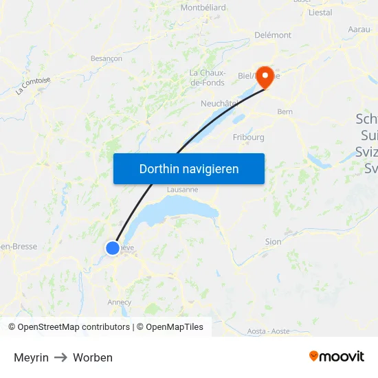 Meyrin to Worben map