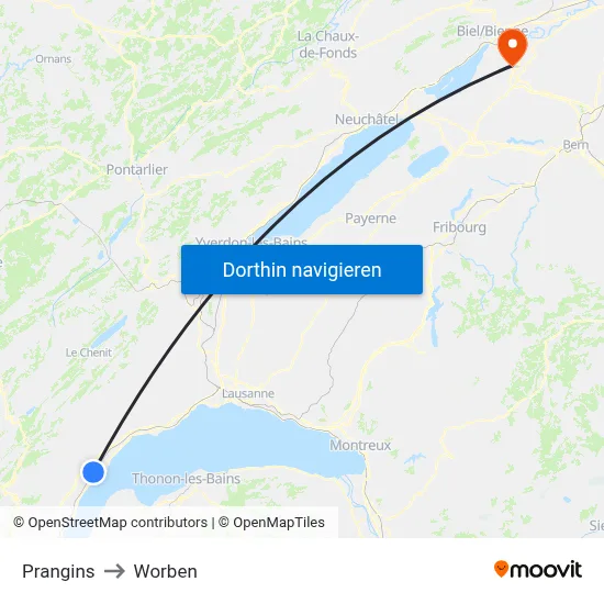 Prangins to Worben map