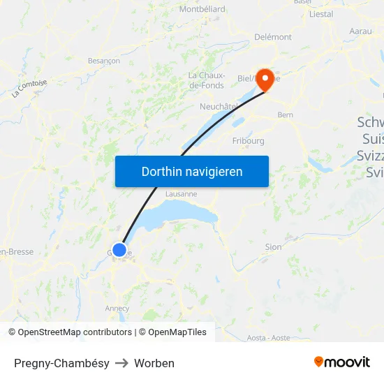 Pregny-Chambésy to Worben map