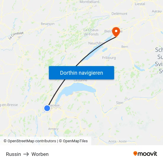 Russin to Worben map