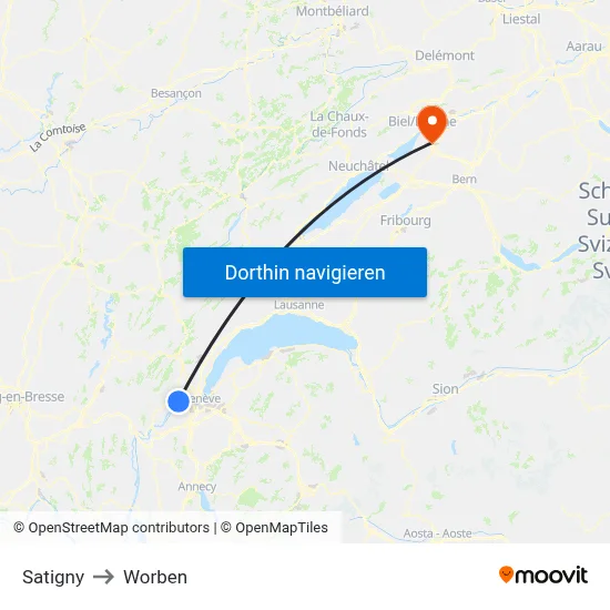 Satigny to Worben map