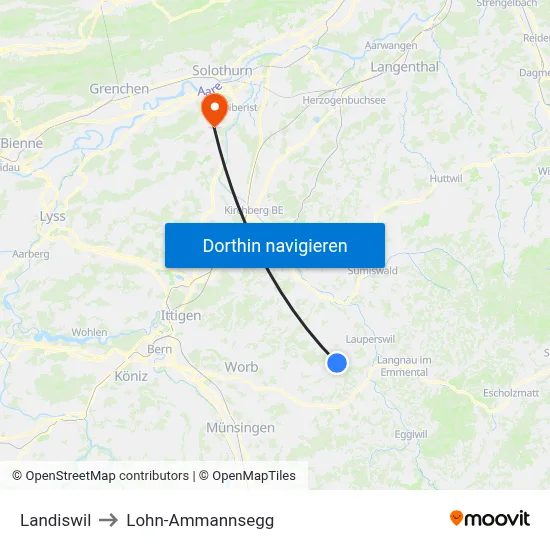 Landiswil to Lohn-Ammannsegg map