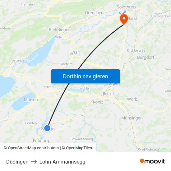 Düdingen to Lohn-Ammannsegg map
