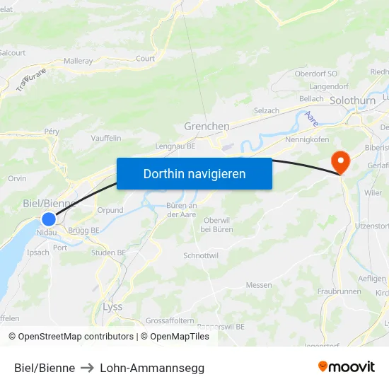 Biel/Bienne to Lohn-Ammannsegg map