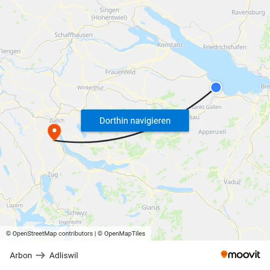 Arbon to Adliswil map
