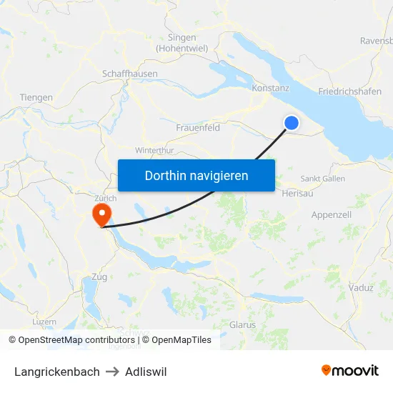 Langrickenbach to Adliswil map