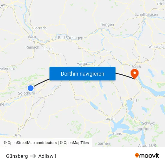 Günsberg to Adliswil map