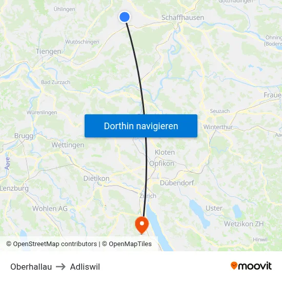 Oberhallau to Adliswil map