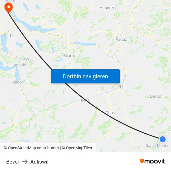 Bever to Adliswil map