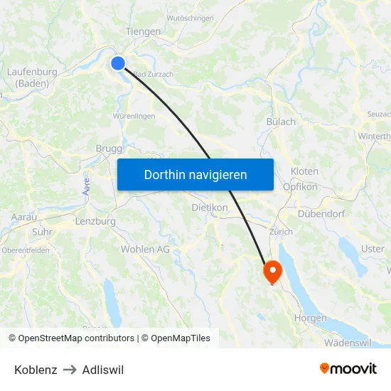 Koblenz to Adliswil map