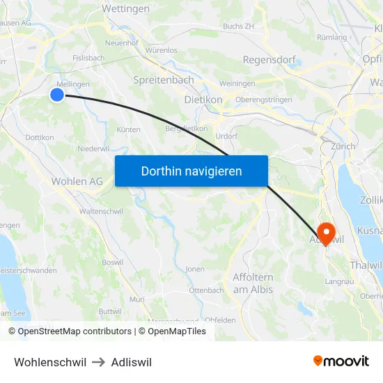 Wohlenschwil to Adliswil map