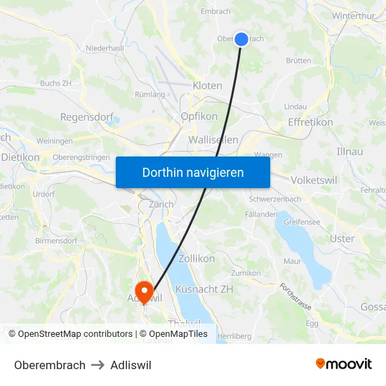 Oberembrach to Adliswil map