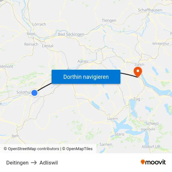 Deitingen to Adliswil map