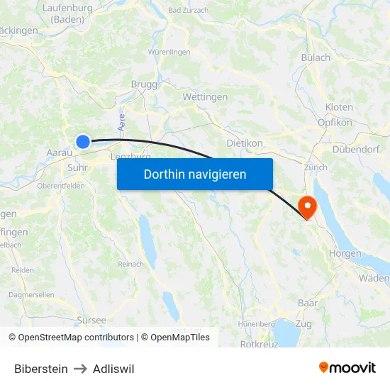 Biberstein to Adliswil map